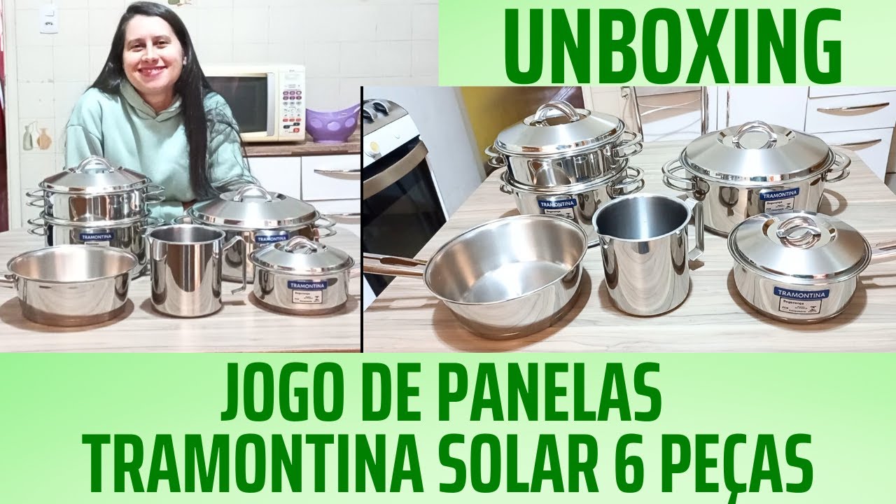 UNBOXING JOGO DE PANELAS TRAMONTINA SOLAR AÇO INOX 6 PEÇAS | panelas fundo triplo DAIANE SALUSTRIANO