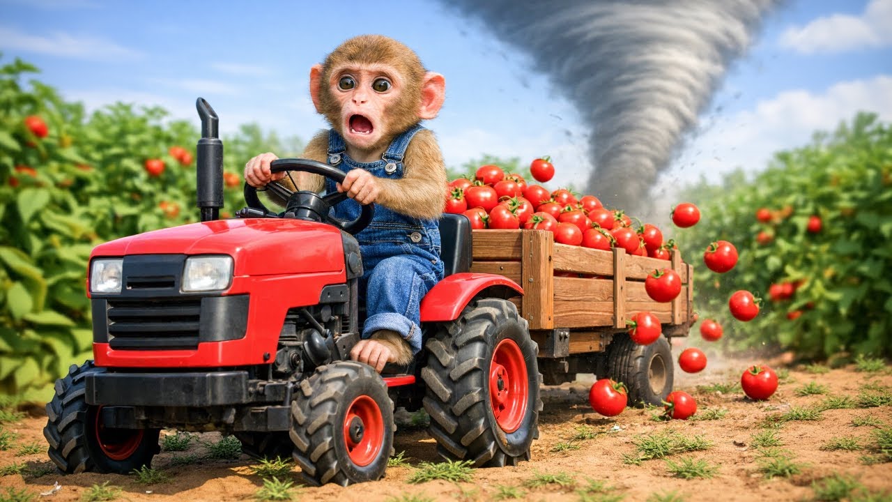 Monkey Farm Tractor Saves the Tomato Field After Disaster! - Monkey Farm Work | MyNi Monkey Farm