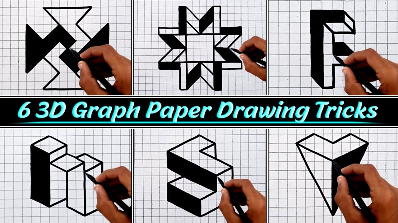 6 Easy 3D Drawings on Graph Paper | 3D Drawing on Graph | Graph Paper Drawings