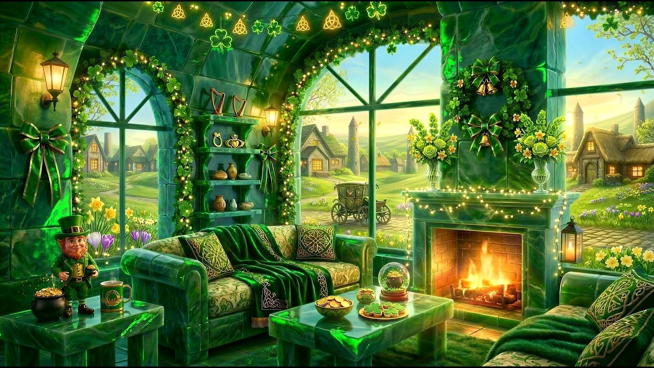 🍀 Inside the Leprechaun’s Emerald Living Room Cozy 🌈 Irish Cottage Ambience & Calm Celtic Music 