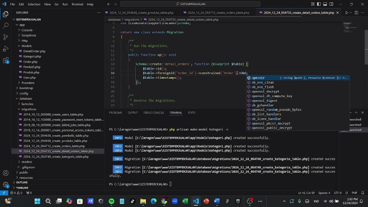 membuat project laravel dengan studi kasus sistem penjualan 5 tabel