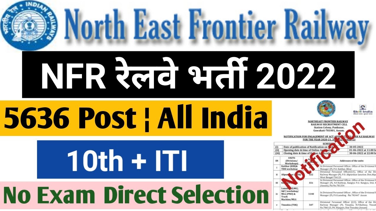 NFR Railway Recruitment 2022 | northeast frontier railway recruitment 2022 | nfr apprentice |details