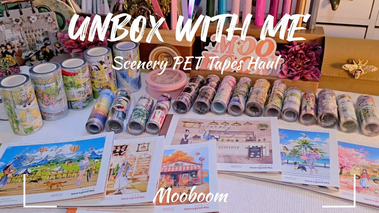ASMR Unboxing | Scenery PET Tapes & Sticker Books Haul ft @mooboomplanner