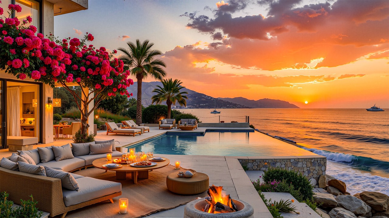 Luxury Beachfront Resort Balcony & Soothing Jazz – Gentle Jazz Accompanied By A Cozy Sunset View