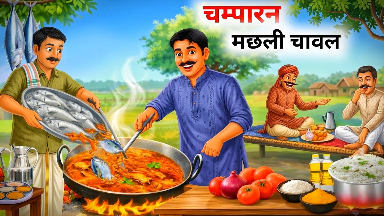 पटना का मशहूर चम्पारन मछली चावल। Champaran Machhli Chawal। Hindi Moral Kahaniya। Cartoon 