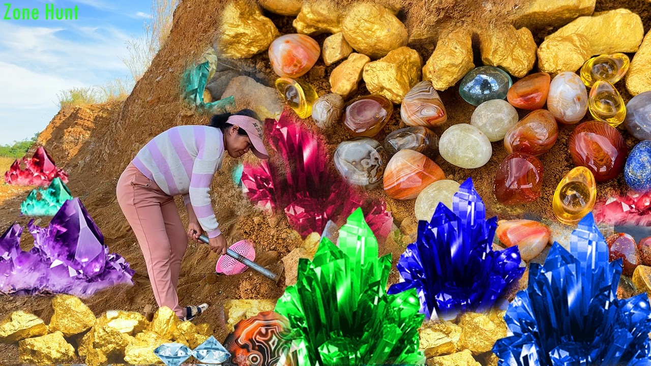 Great Finding Natural Gold, Diamond Amethyst. Diamonds, Quartz Crystal at the gold zone