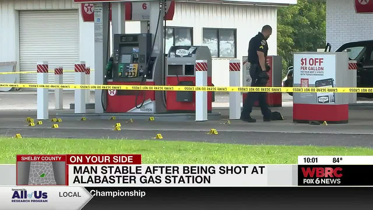 Man stable after being shot at Alabaster gas station