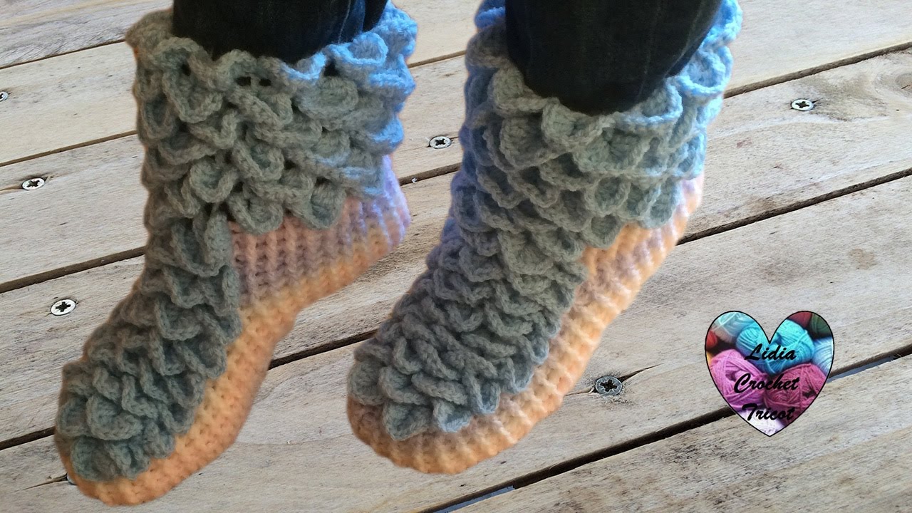 Chaussons adulte point crocodile crochet facile 1/2 / Crochet crocodile stitch socks