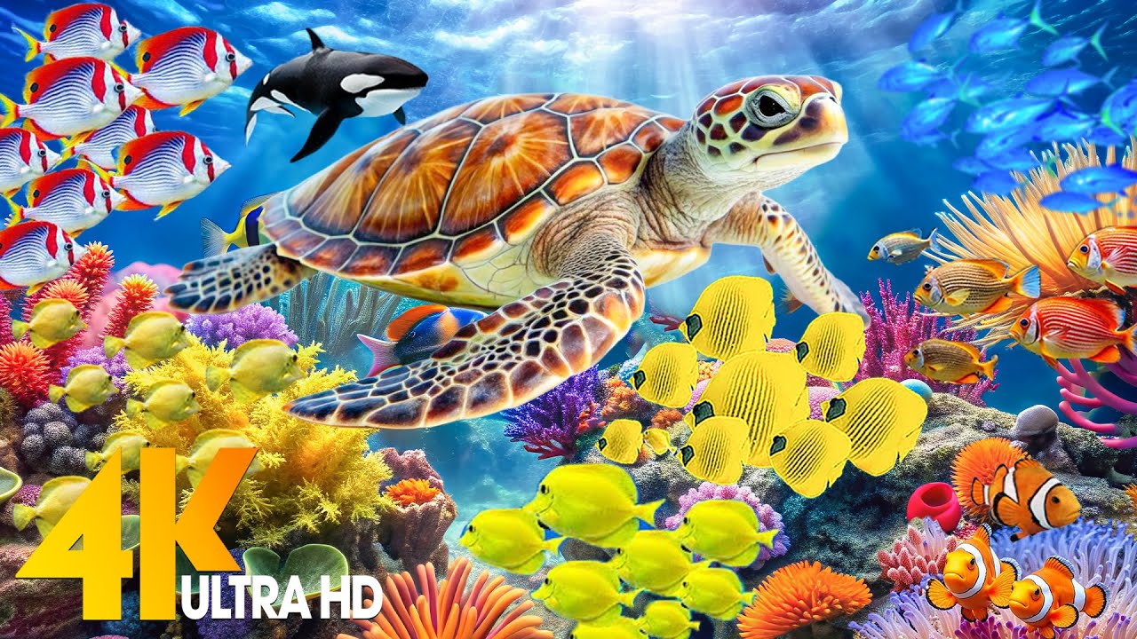 Ocean 4K - Sea Animals for Relaxation, Beautiful Coral Reef Fish in Aquarium (4K Video Ultra HD)