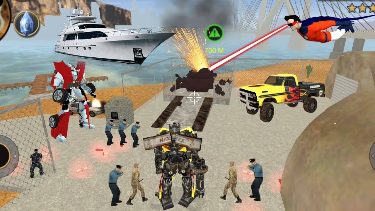 Vegas Crime Simulator (Army Fight With Robot Car) Superhero Destroy Tank || Transformer Knife Attack
