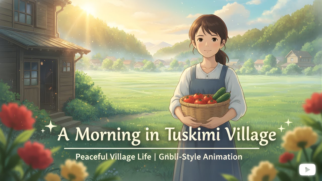 A Morning in Tsukimi Village | Peaceful Village Life Animation | Ghibli Moments | Ghibli Cartoon