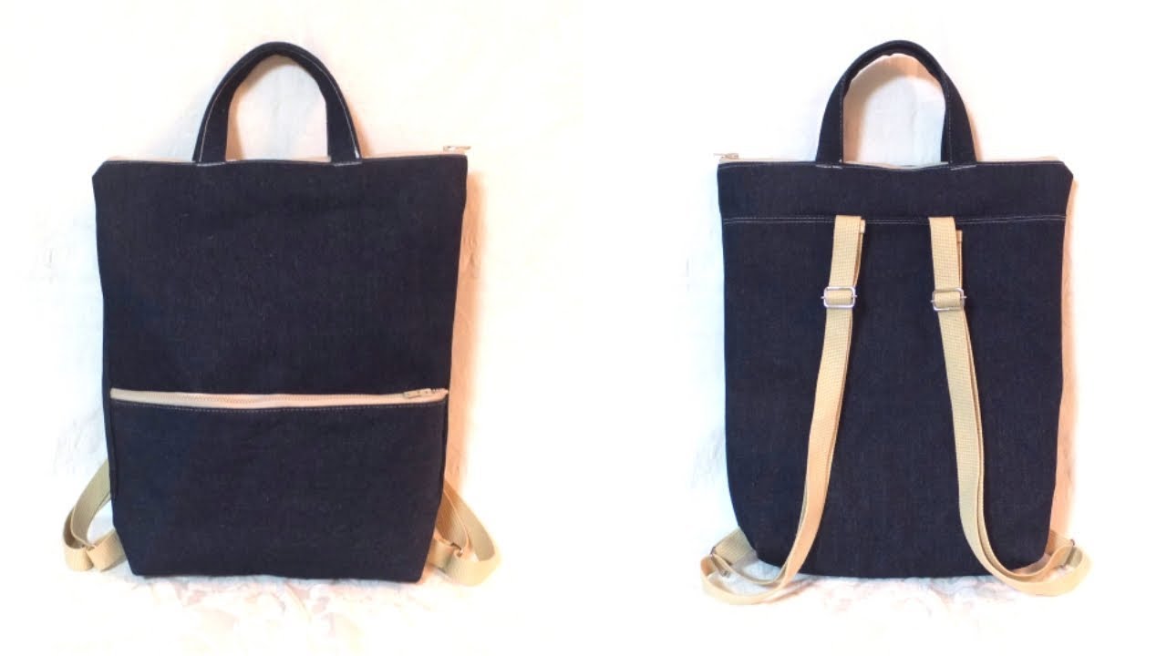 シンプルなファスナー トートリュックの作り方 ／ Simple Zipper Tote Backpack Tutorial.