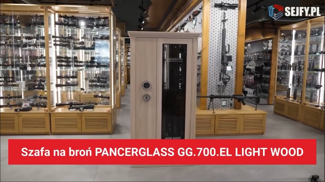 Szafa na broń w naturalnym drewnie klasy l - model PANCERGLASS GG.700.EL LIGHT WOOD