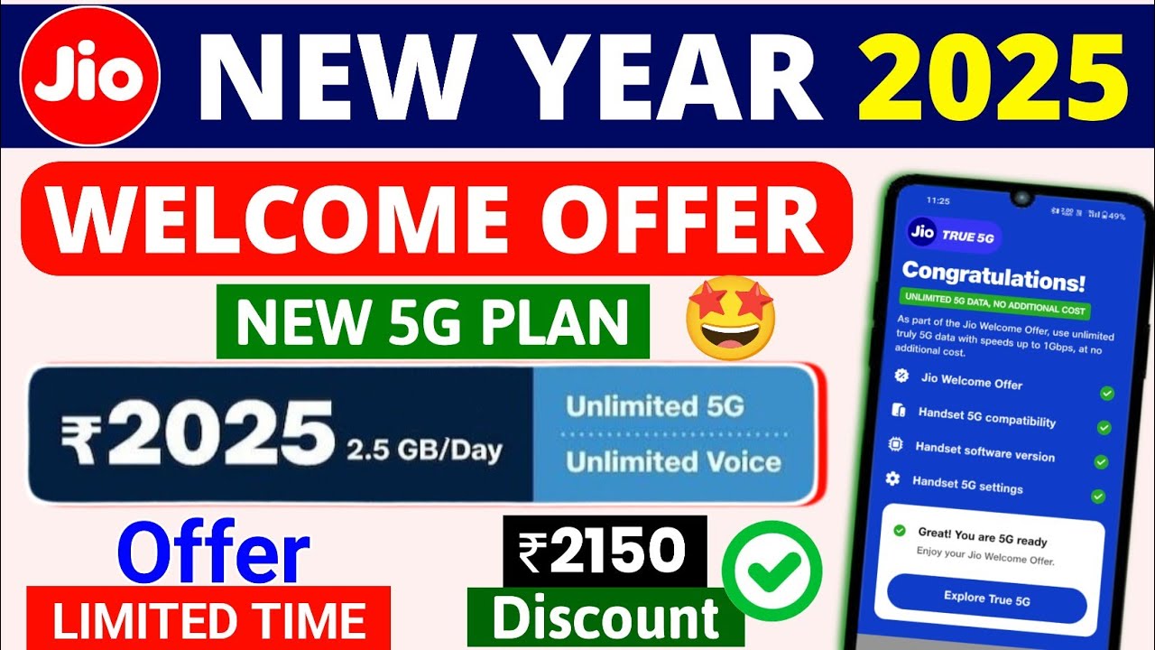 Jio Happy New Year Offer 2025 Jio New Plan Launch 2025 Free Gift ₹2150 Jio New Year Welcome Offer