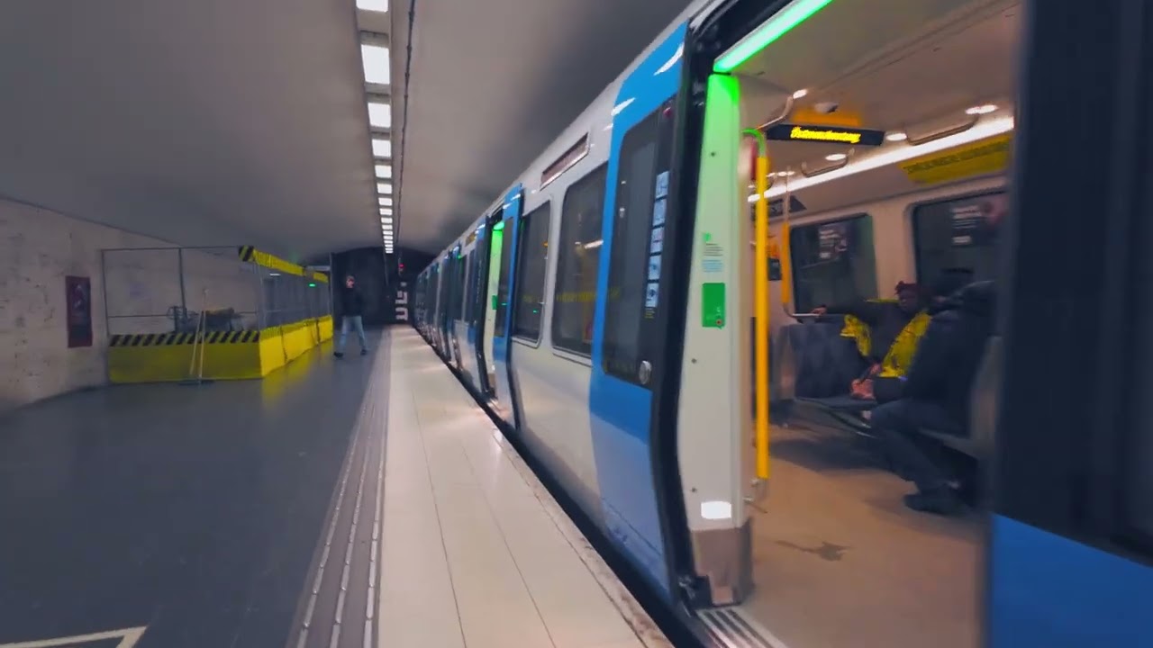 Sweden, Stockholm, Subway night ride from Östermalmstorg to Gamla stan