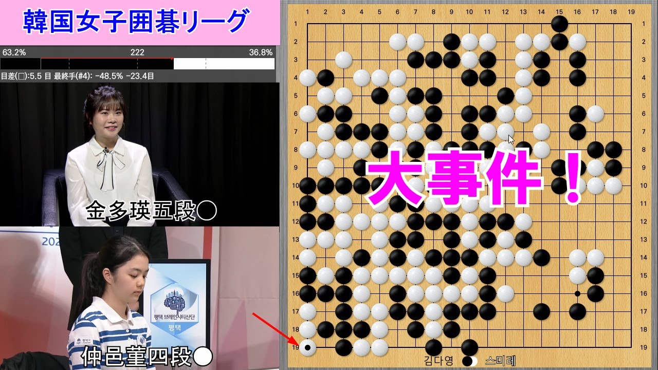 【韓国女子囲碁リーグ】仲邑菫四段VS金多瑛五段　第11ラウンド
