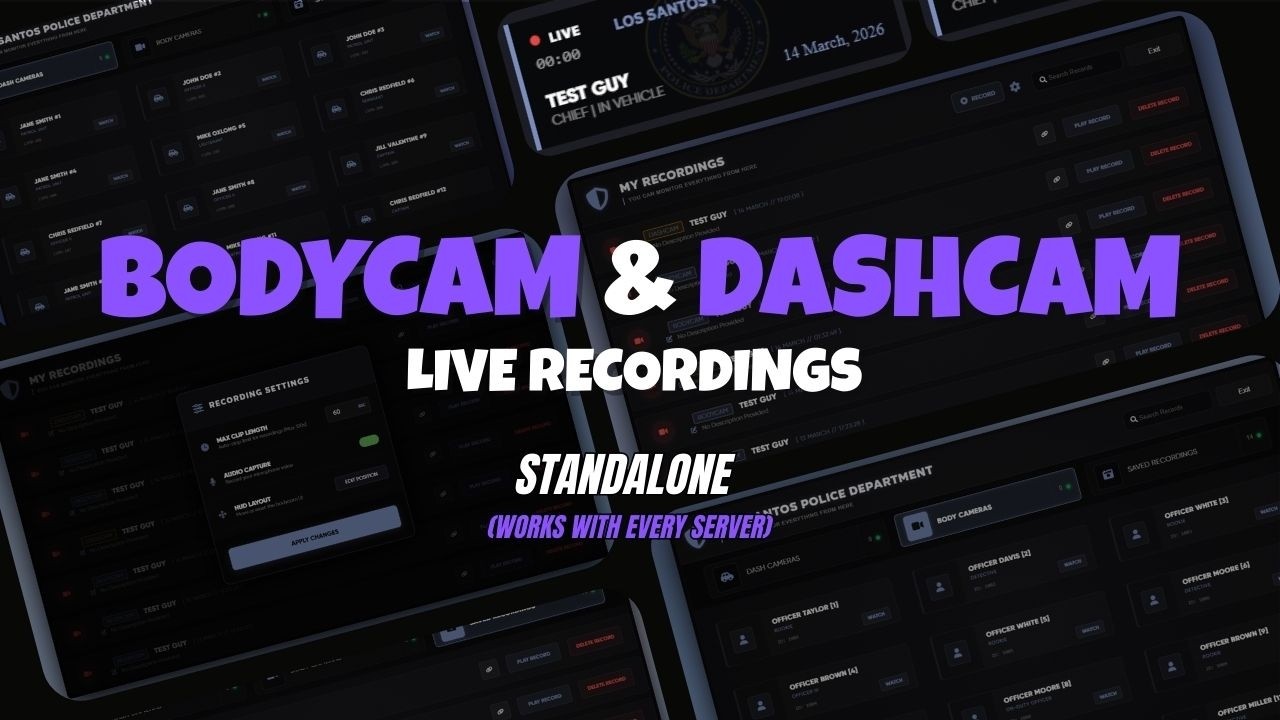 Advanced Bodycam & Dashcam | Recordable | Multiple Jobs [Standalone] | Fivem
