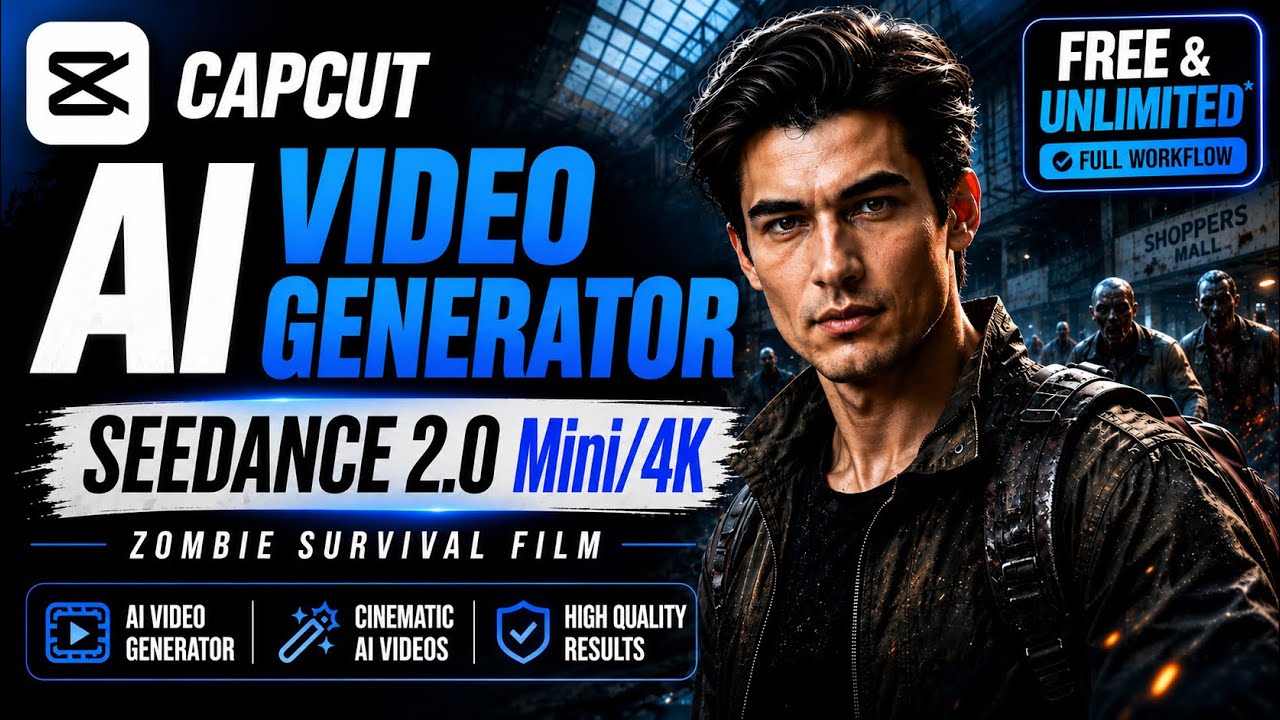 ИИ-генератор видео CapCut | Создание фильмов о выживании с зомби | Скоро Seedance 2.0 Mini/4K