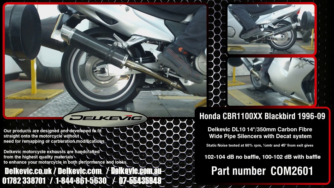 Delkevic DL10 Carbon Fibre 14"/350mm Wide Pipe Silencer on a Honda CBR1100XX  Blackbird1996-09