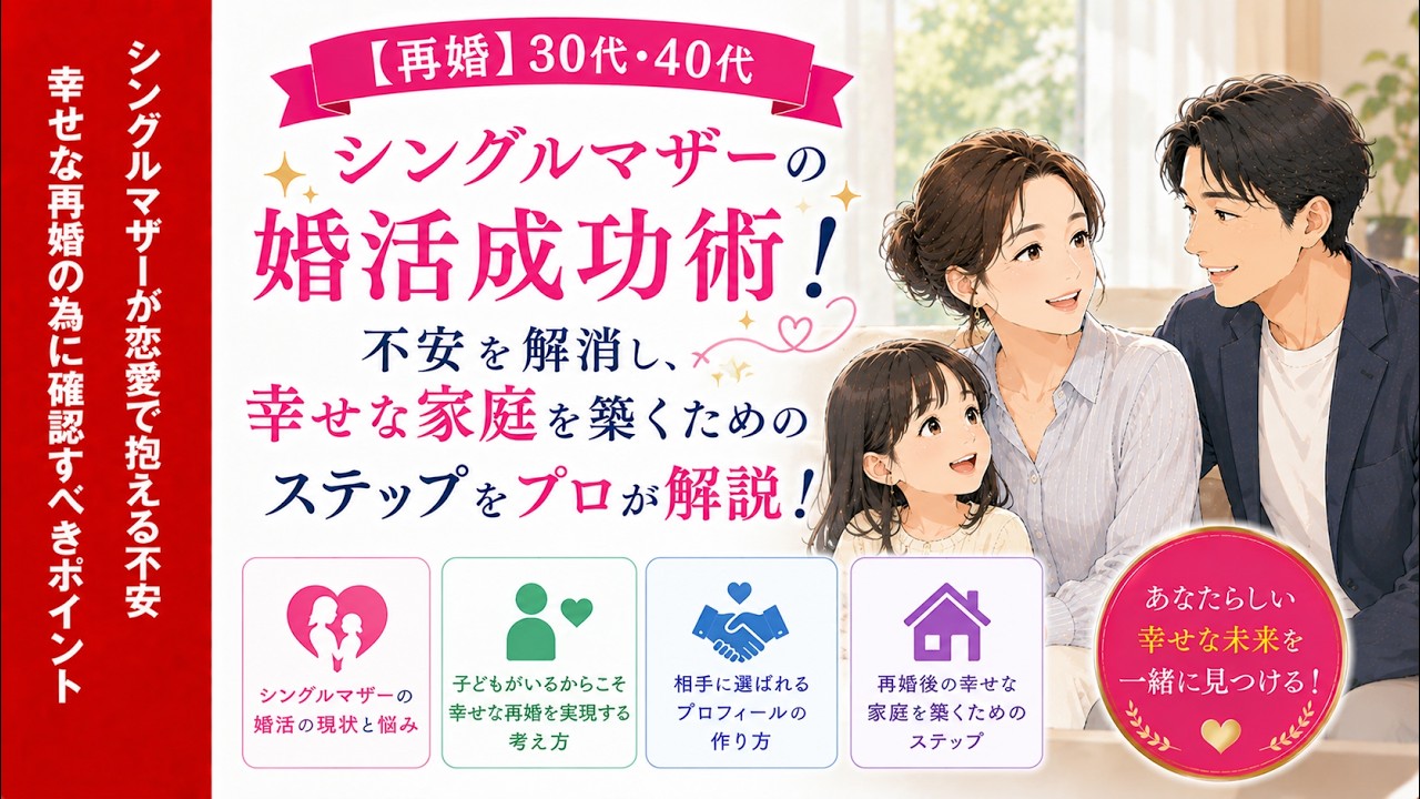 【30代・40代再婚】シングルマザーの婚活成功術！不安を解消し、幸せな家庭を築くためのステップをプロが解説