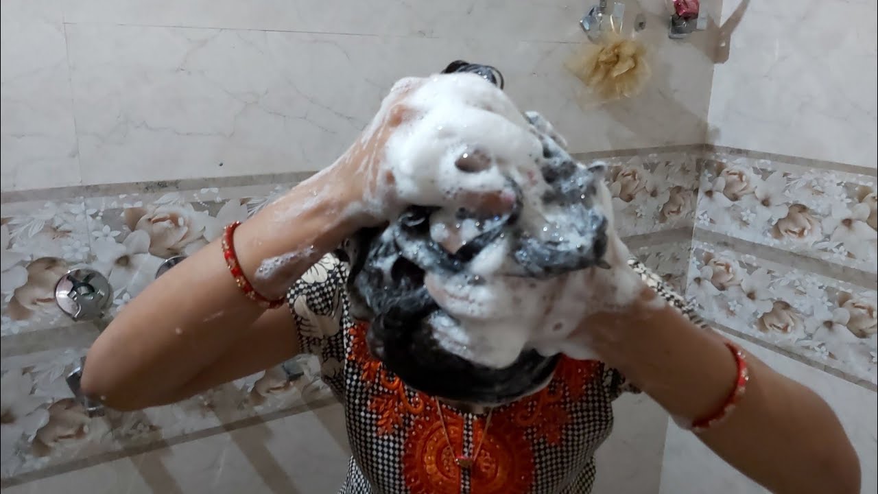 Indian long hair wash video with real sound.... 