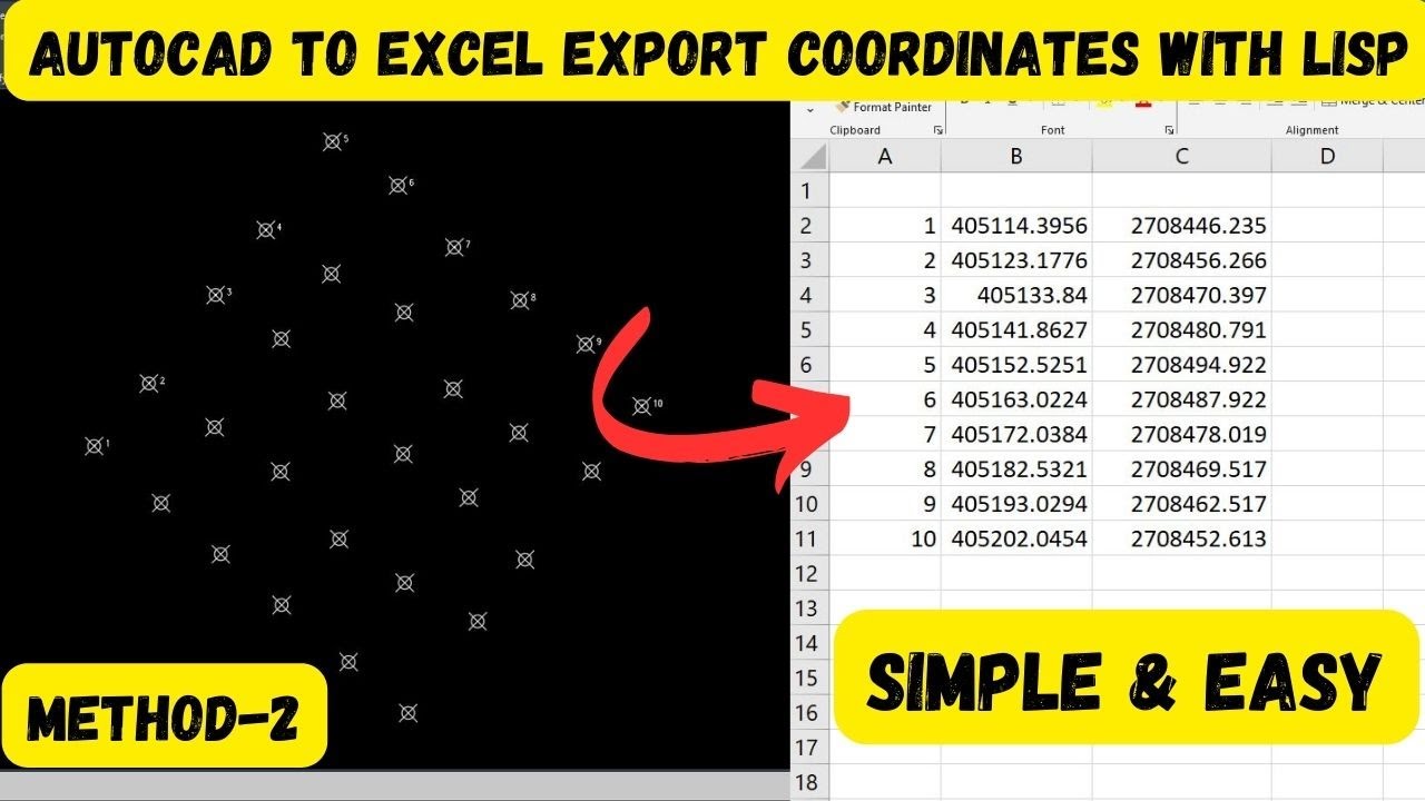 Метод экспорта координат из AutoCAD в Excel &mdash; 2 | Экспорт XYZ в Excel с помощью Lisp