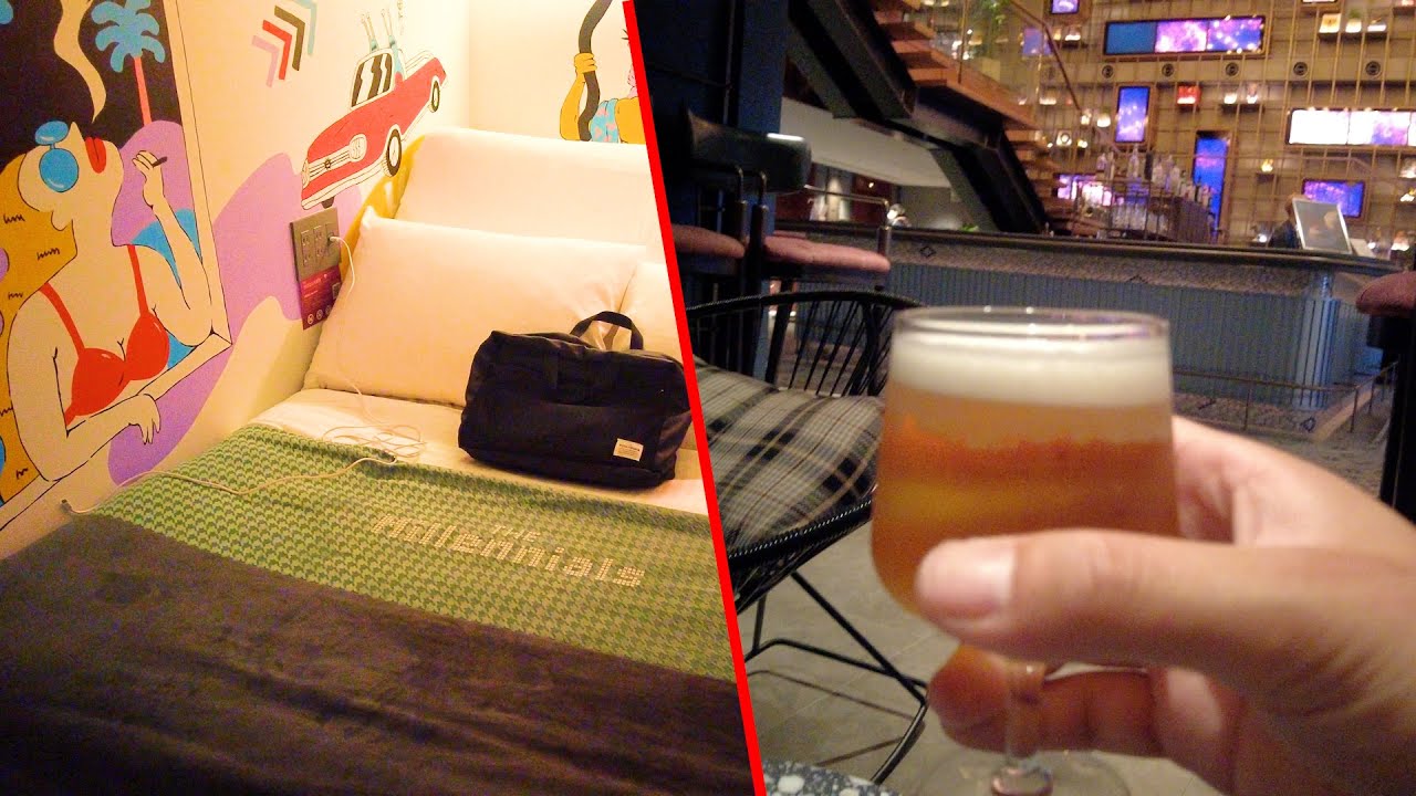Free Beer Artistic Capsule Hotel Experience🛏🍺The Millennials Fukuoka,Japan