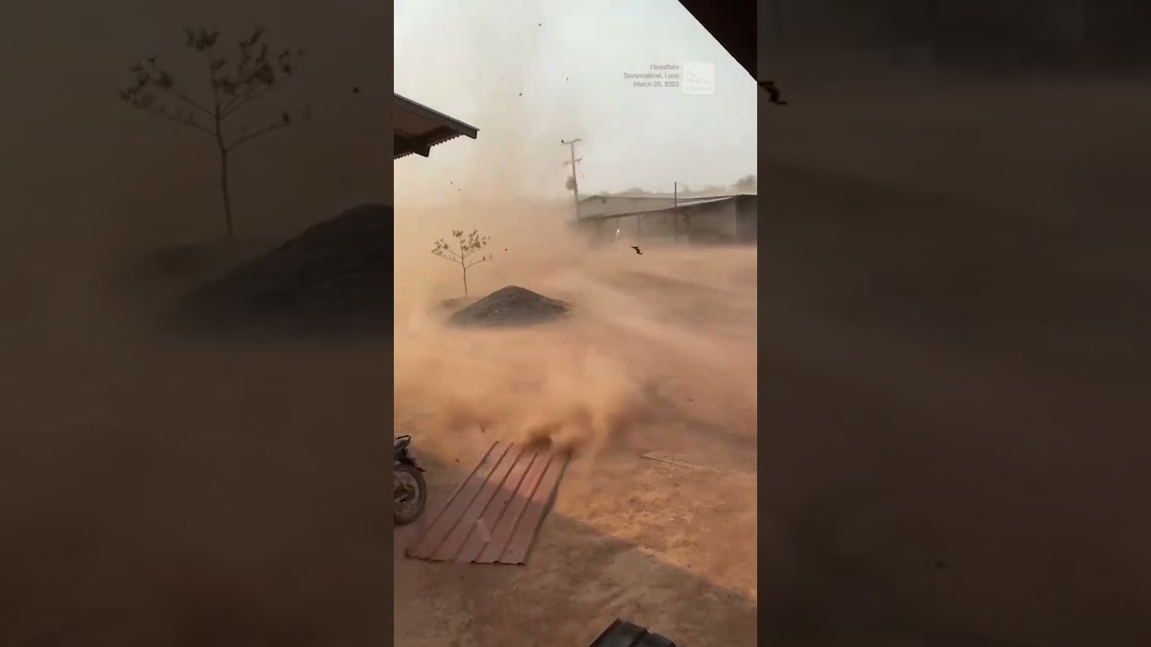 Dust devil takes down a structure in Laos | #shorts #newvideo #youtube #subscribe