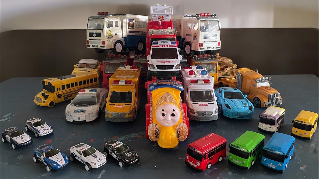 POLICE CAR, FIRE TRUCK, AMBULANCE, TRUCK UNIMOG  MN333, BUS TAYO, SCHOOL BUS AND TRANSFORMERS