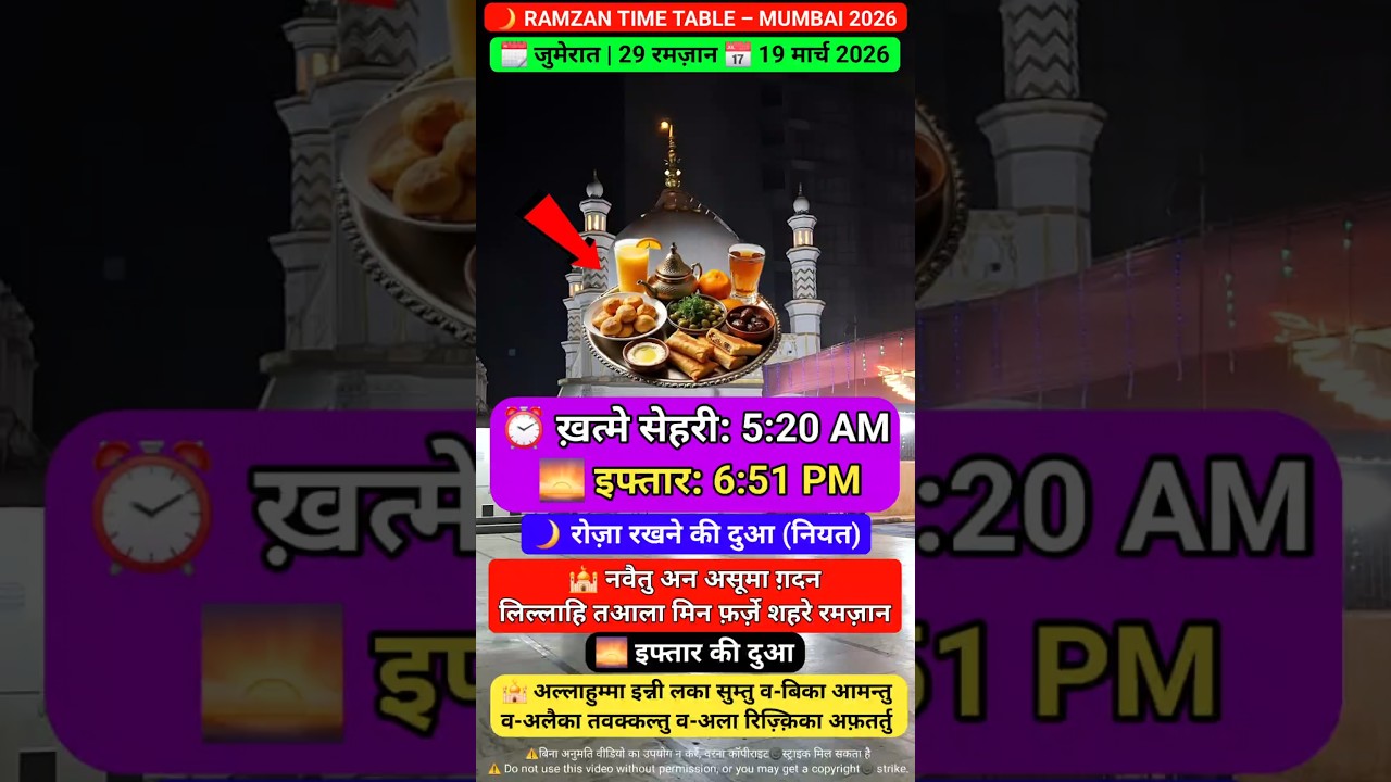 🌑 Aaj 29 Ramzan | Aakhri Roza | Sehri Iftar Time Mumbai Today #shorts #ytshorts #trendingshorts