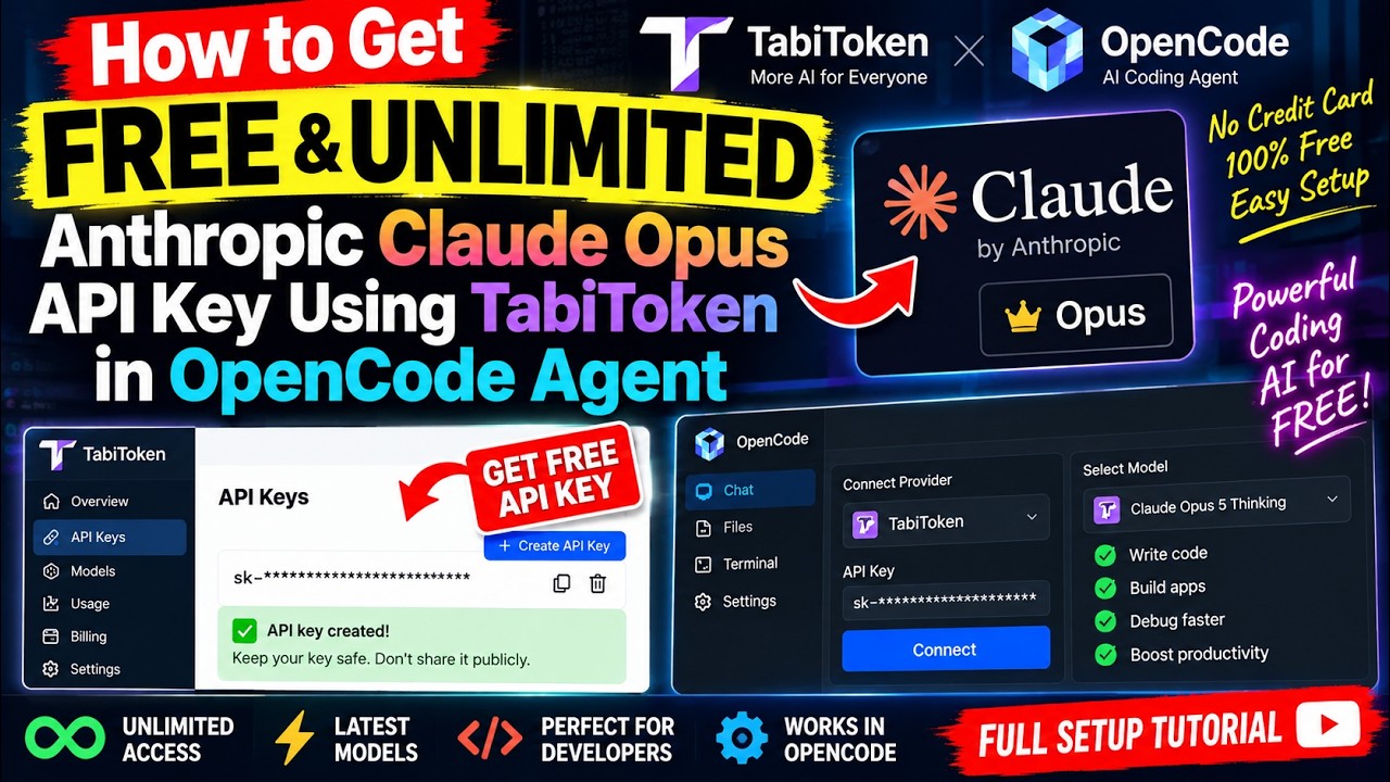 Как получить БЕСПЛАТНЫЙ и БЕЗЛИМИТНЫЙ API-ключ Anthropic Claude Opus с помощью TabiToken в OpenCo...