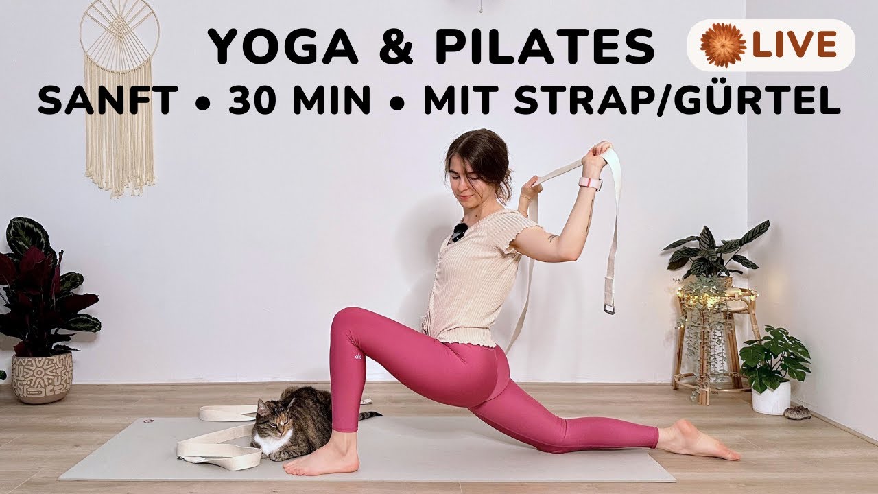 LIVE 30 MIN YOGA + PILATES || Sanfter Flow mit Yoga Strap/Gürtel o.ä. 🪢 Ganzkörper Yoga für Anfänger
