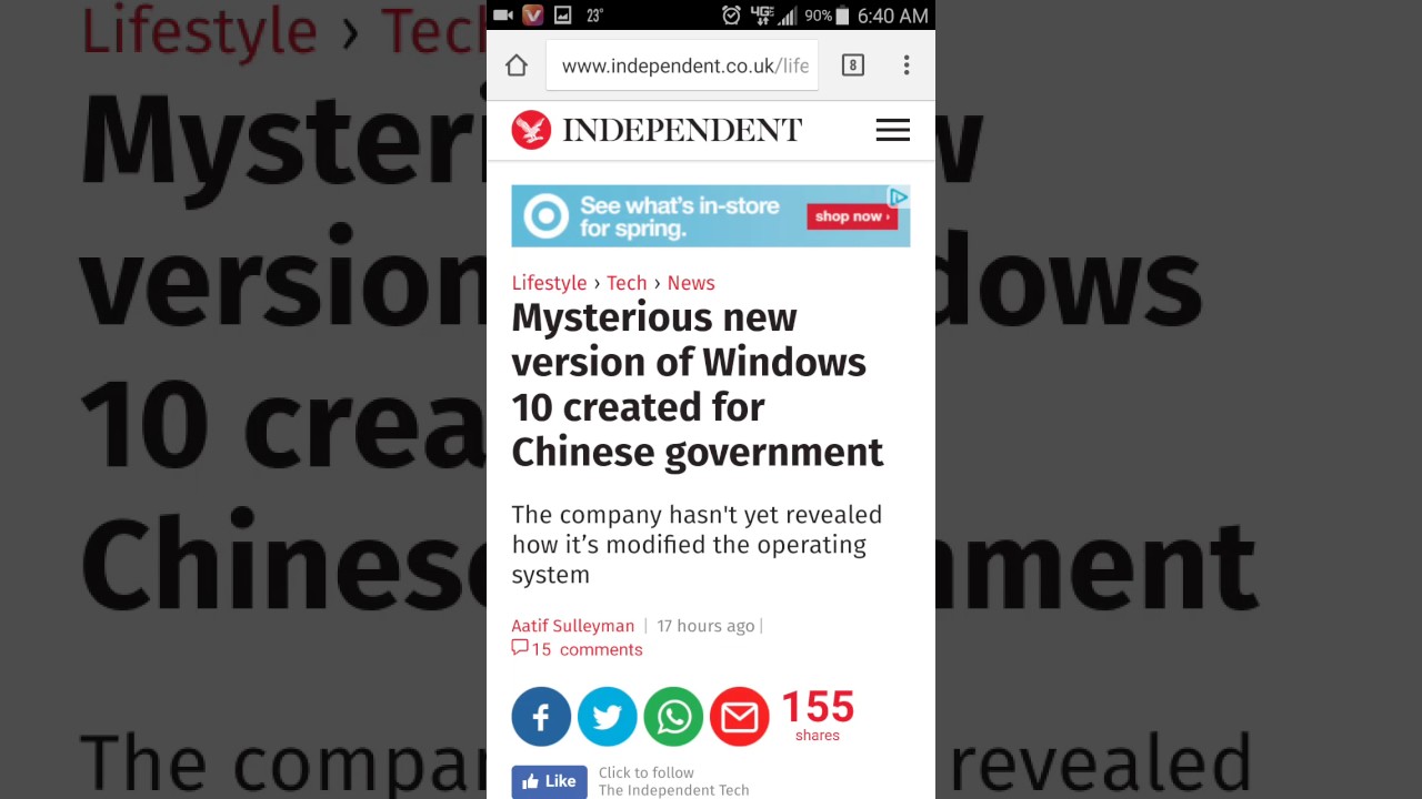 Independent  [UK] = Mysterious version of Windows 10 created for Chinese Government