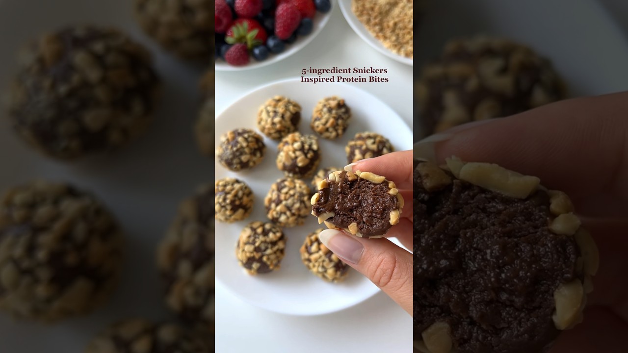 5-ingredient &rdquo;Snickers&rdquo; Protein Bites😍 #snackideas #easyrecipes #healthyrecipes