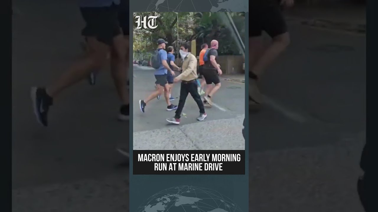 French President Macron Steps Out For Morning Run In Mumbai&rsquo;s Iconic Marine Drive | #shorts