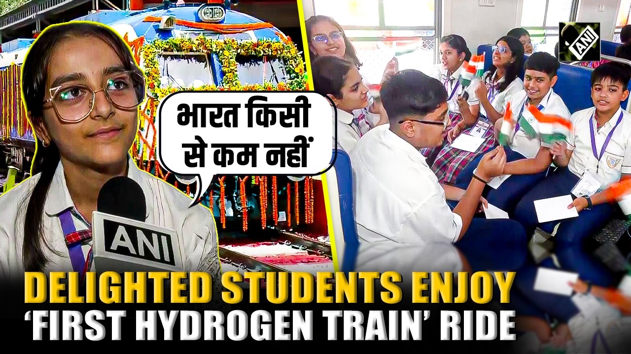 Delighted school students enjoy India&rsquo;s first hydrogen powered train ride in Jind, Haryana