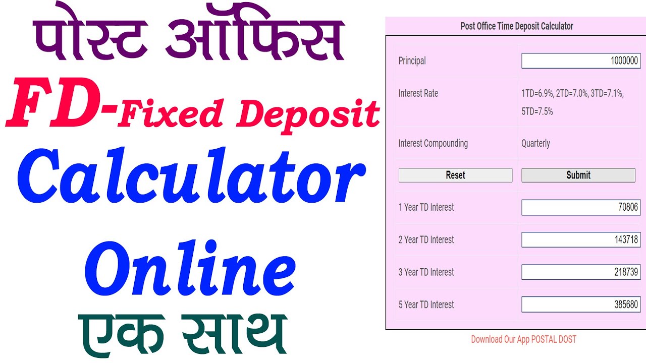 Post Office Fixed Deposit Calculator | Post Office FD Calculator | Postal Interest Calculator Online