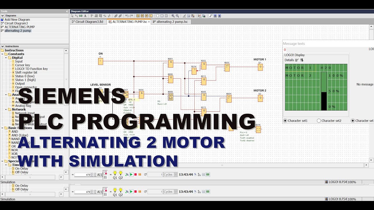 PLC PROGRAMMING - ALTERNATING 2 MOTOR (FUNCTION BLOCK DIAGRAM)
