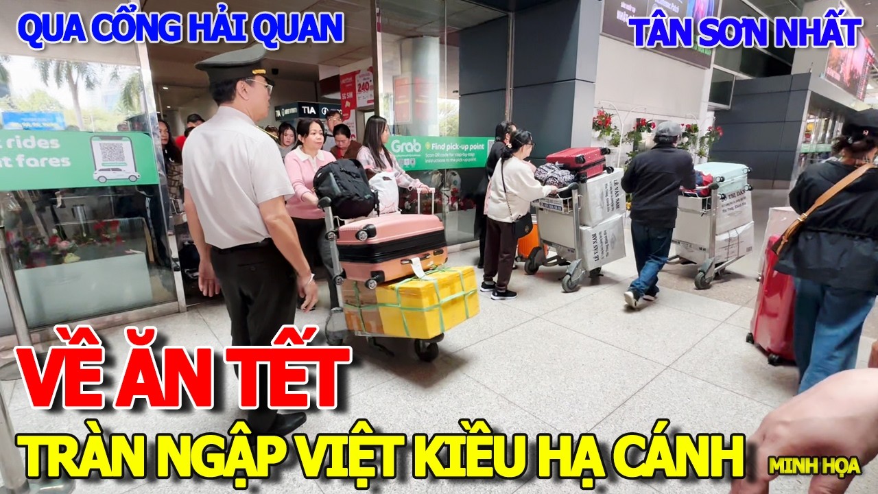 TRÀN NGẬP SÂN BAY - VIỆT KIỀU MỸ ĐẨY THÙNG GIẤY & THÙNG NHỰA HẠ CÁNH TÂN SƠN NHẤT VỀ SÀI GÒN ĂN TẾT