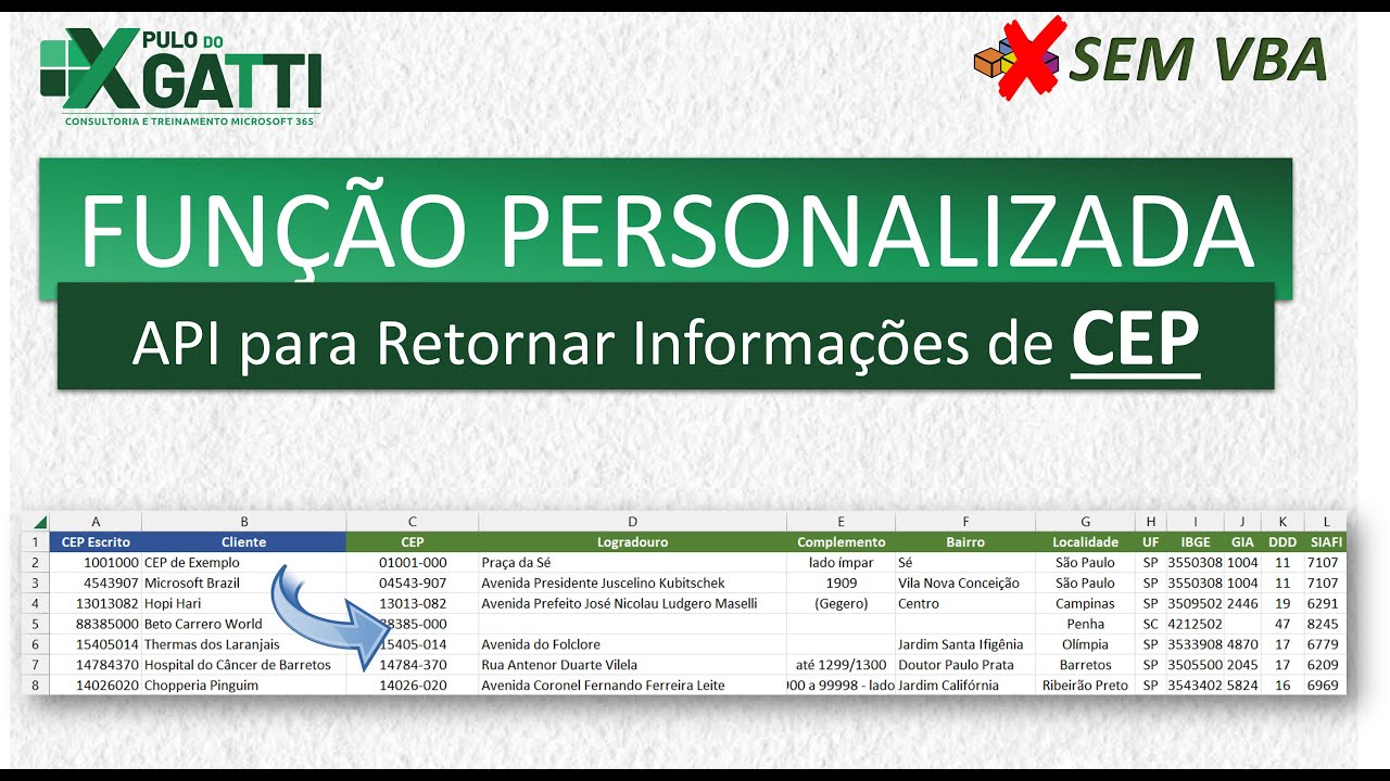 EXCEL - Fun&ccedil;&atilde;o Personalizada para Retornar Informa&ccedil;&otilde;es de CEP via API (SERVI&Ccedil;OWEB & LAMBDA)