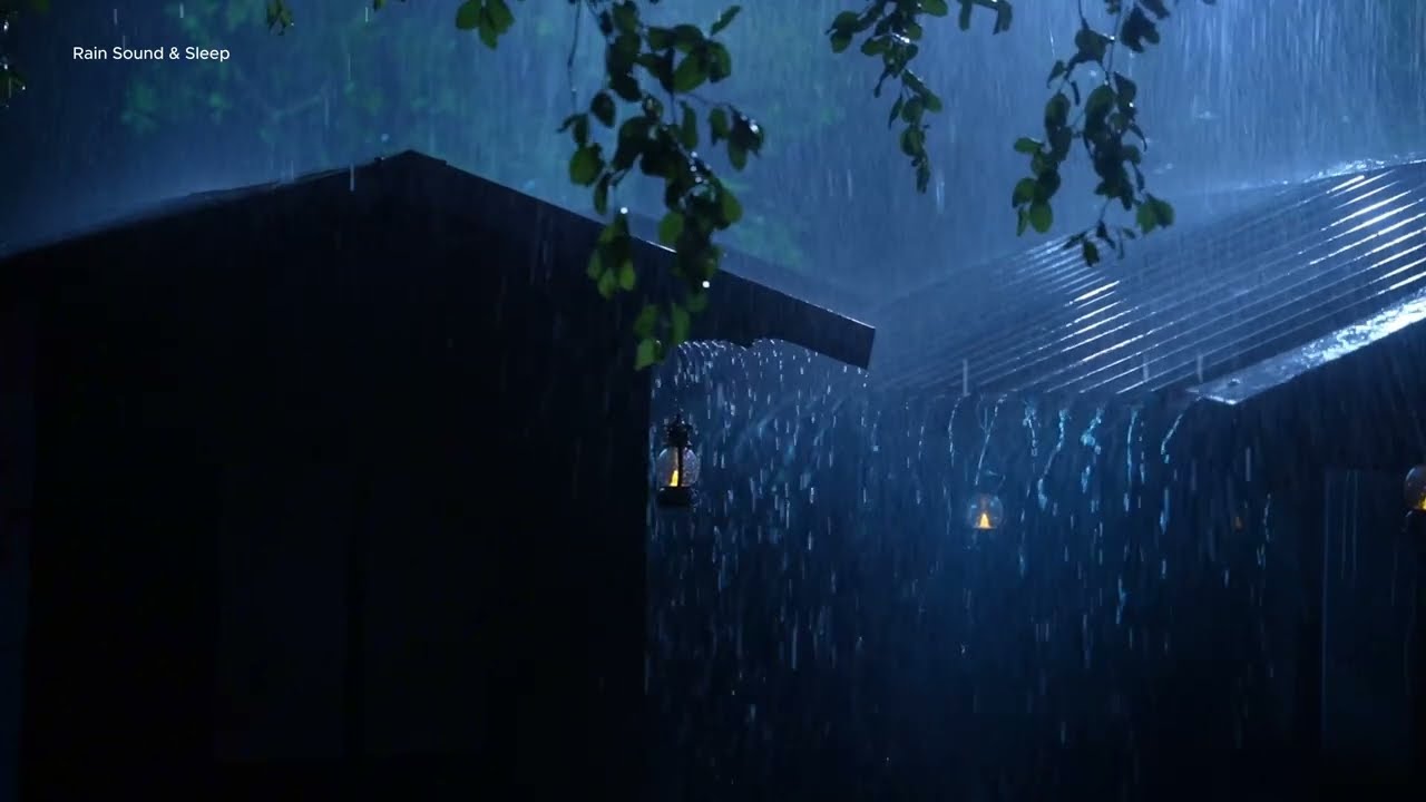 Goodbye Stress to Sleep Instantly with Heavy Rain & Thunder on Old Metal Roof in Rainforest at Night