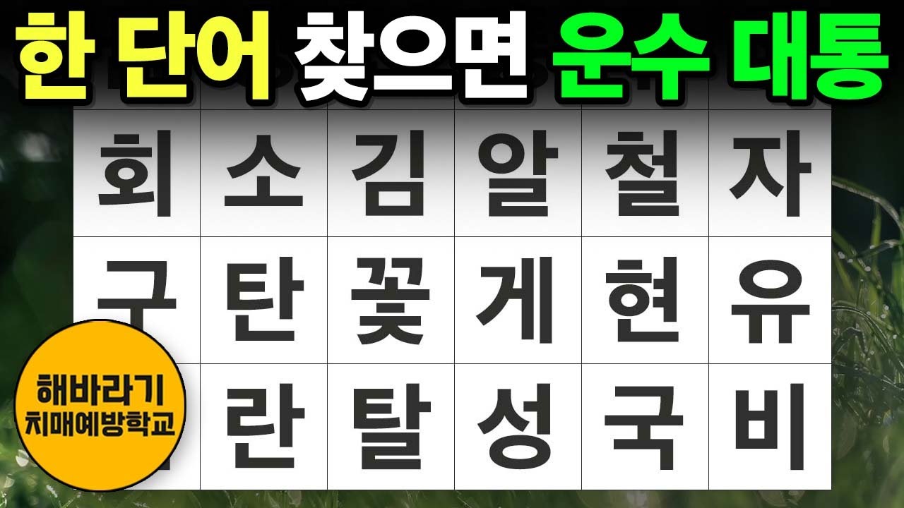【치매 예방】한 단어만 찾아도 운수 대통┃숨은단어찾기,치매예방,치매테스트,단어퀴즈,낱말퀴즈