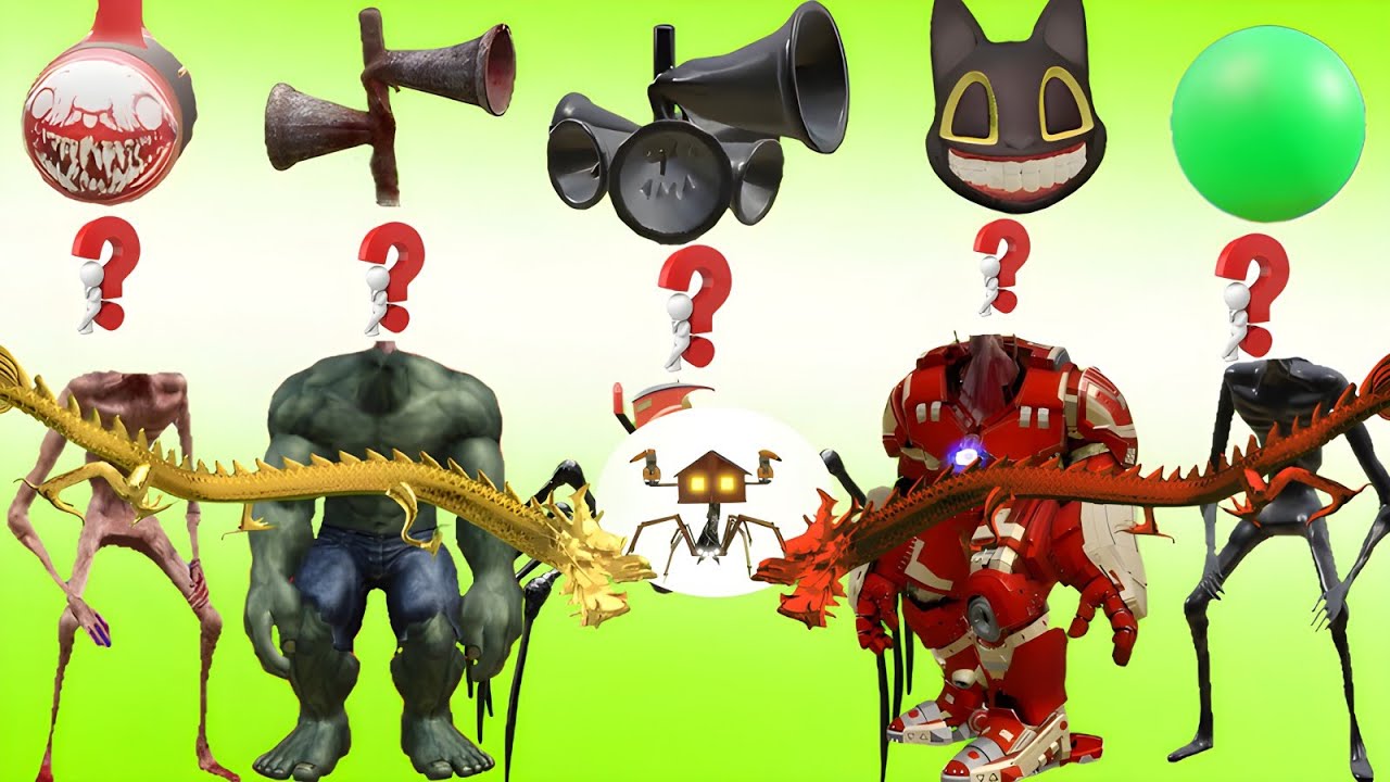 House head mecha strong VS Red Dragon golden 😱 siren head Dark & siren Hulkbuster |Cartoon Cat Hulk