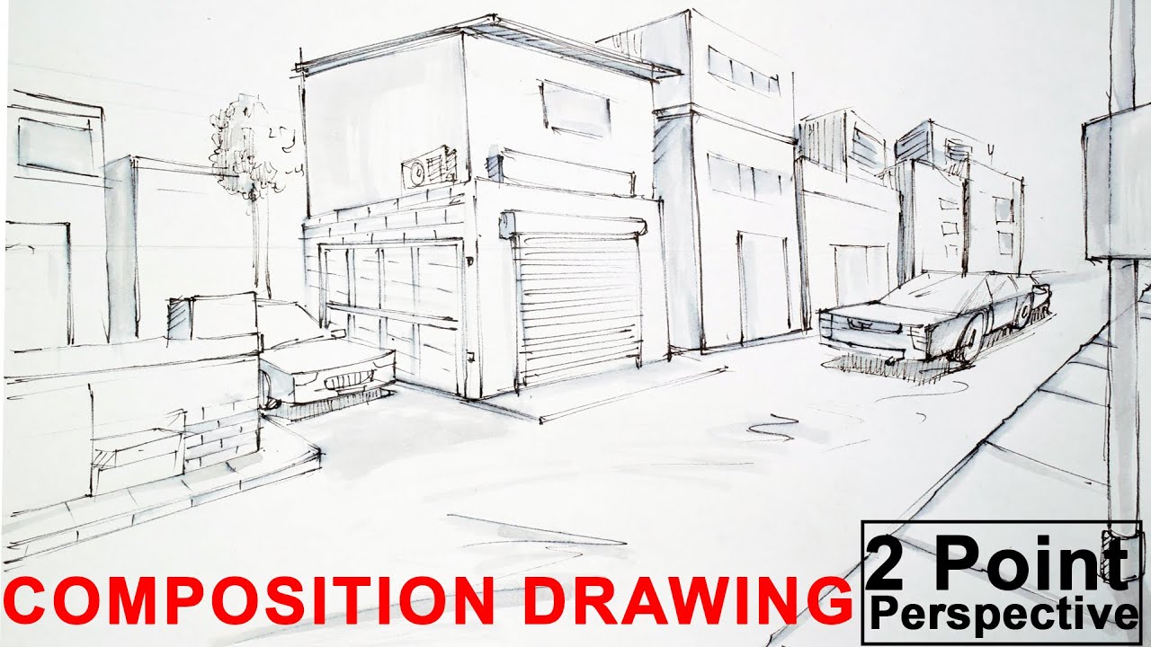 Urban Landscape Drawing in Two Point Perspective | Memory Drawing