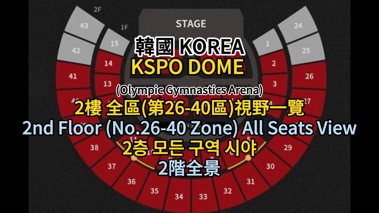 [cc]KSPO DOME 2樓(26-41區)座位視野攻略｜2층 모든구역시야｜2F(26-41 Zone)all seats View｜[SQSA travel] [ENG/CHN sub]