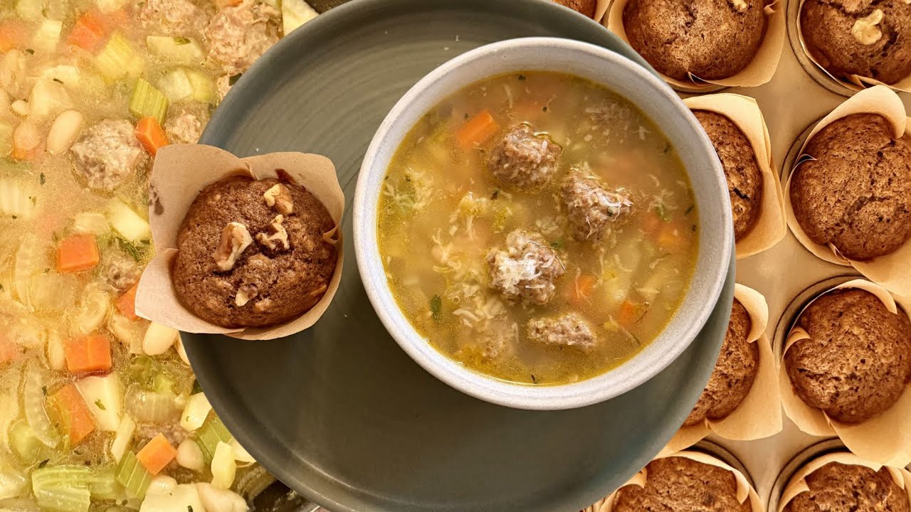 Italian Fennel Meatball Soup Recipe | Sourdough Banana Bread Muffins (Walnut & Plain)