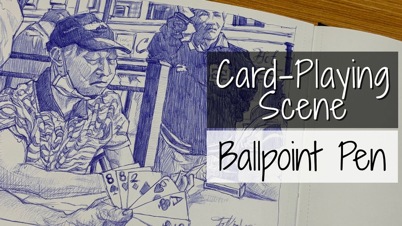 Card-Playing Scene - Ballpoint Pen