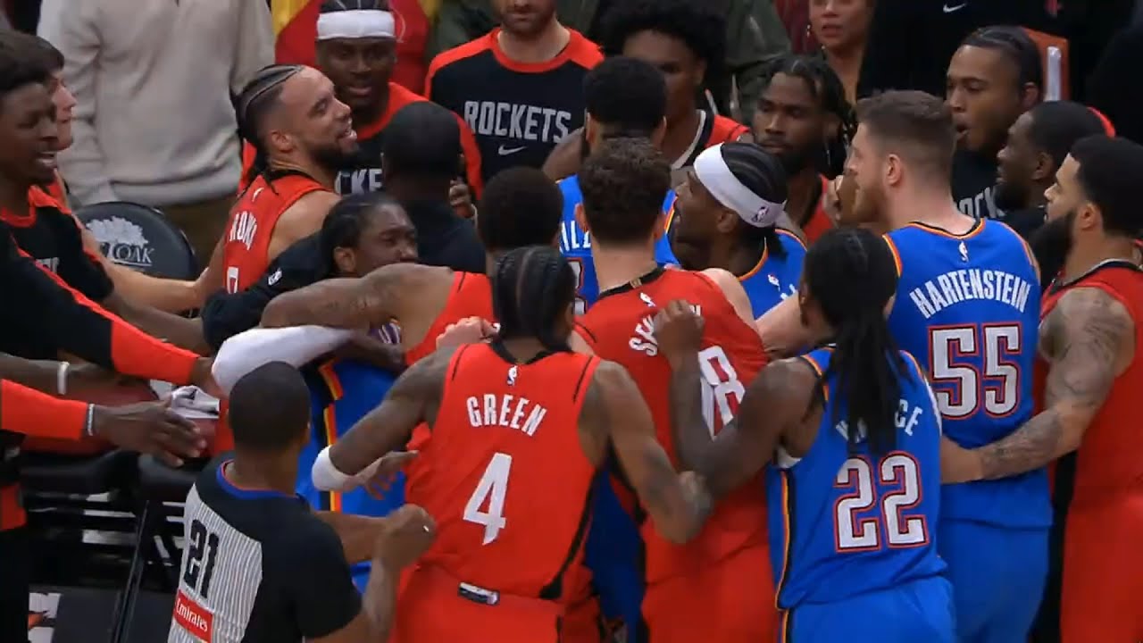 Dillon Brooks and SGA fighting for the ball starts ALL IN scuffle while laughing 😂