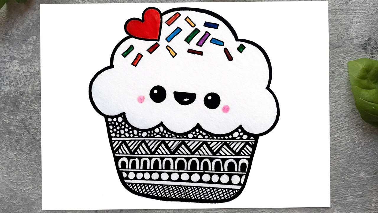 Easy Cute Cupcake Drawing 🍰 | Mandala Art Cupcake Sketch | Simple Drawing for Beginners