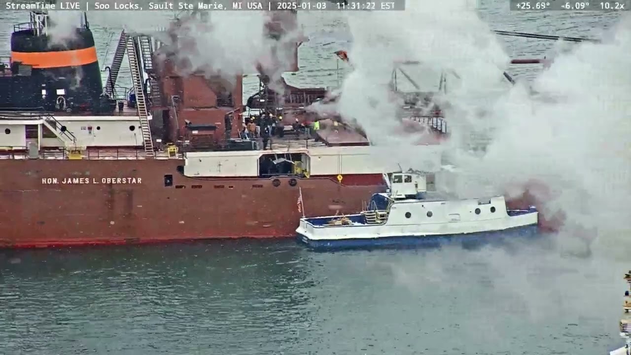 Hon James L Oberstar w/Ojibway passing through the Soo locks on Jan 3rd, 2025